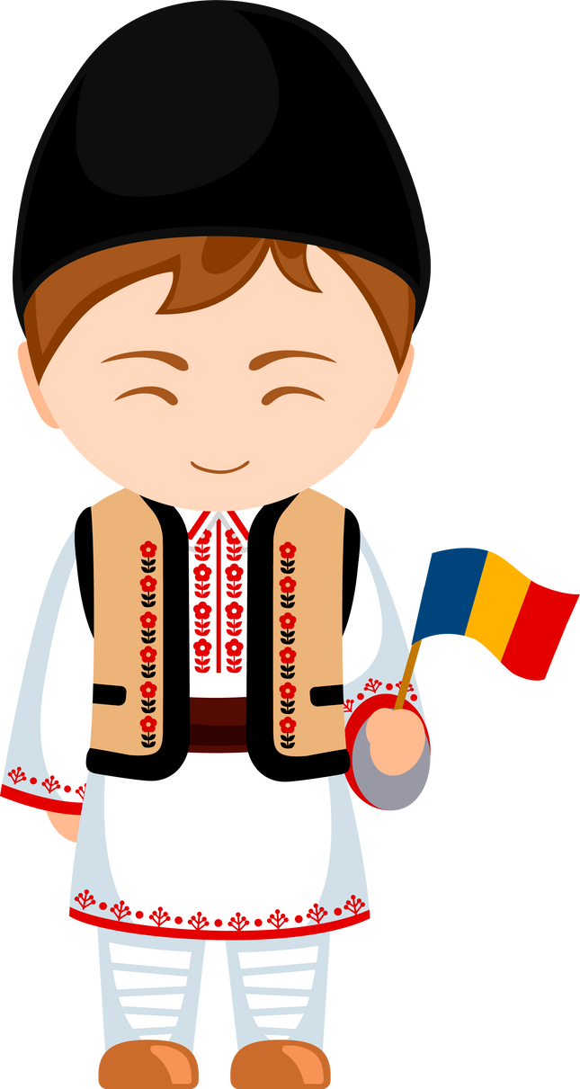 Man in romanian national costume with flag.